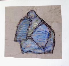 Blaue Form auf blauem Grund, 1995, Tempera auf Papier, 46x50, Katalog Seite 33